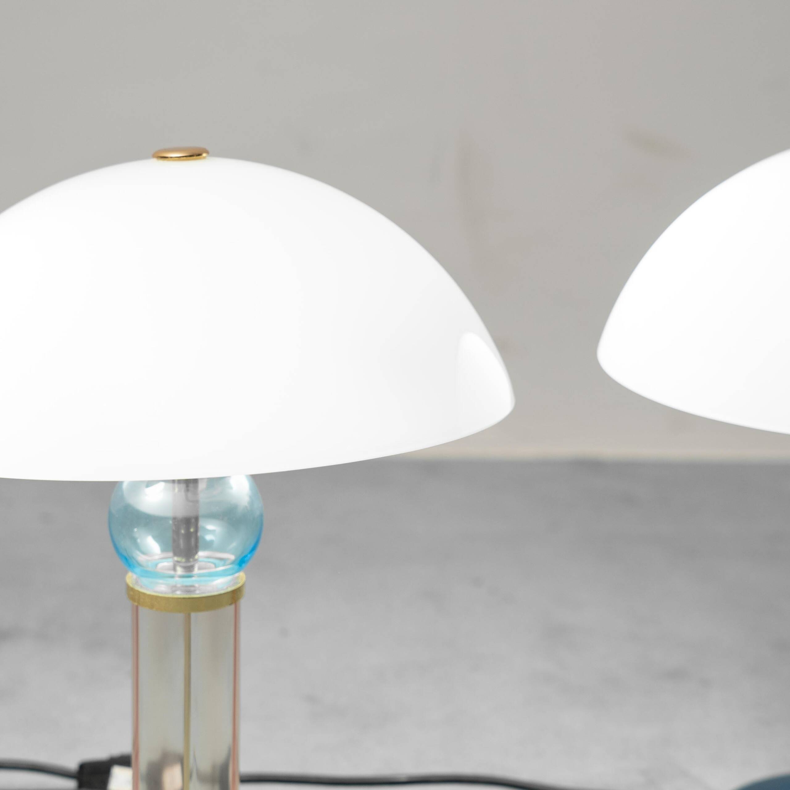 Pair of vintage Auras table lamps in glass, 1980s design, modernist
