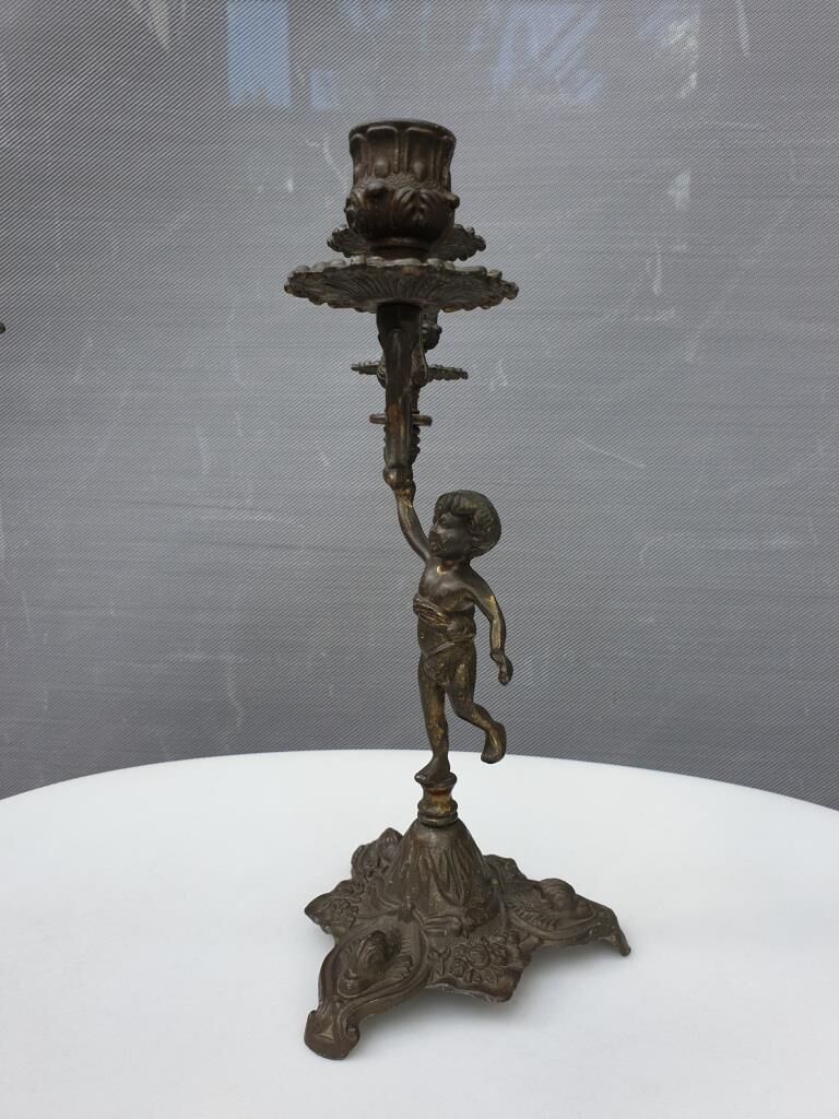"Il mio bel foco" pair of candlesticks XIXth cherubs 3 torchieres