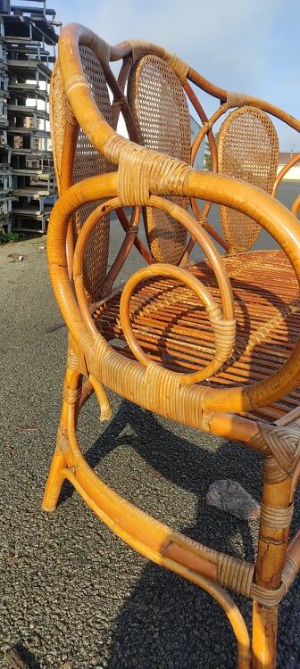 Rattan bench and cannage, vintage
