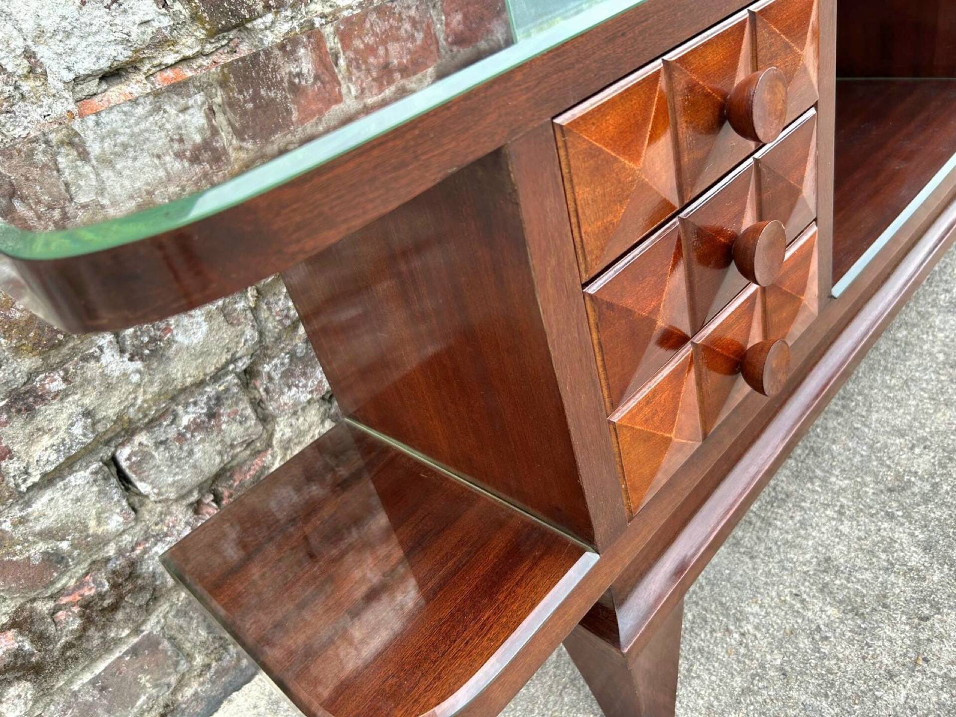 Art Deco mahogany console table, vintage entrance furniture.