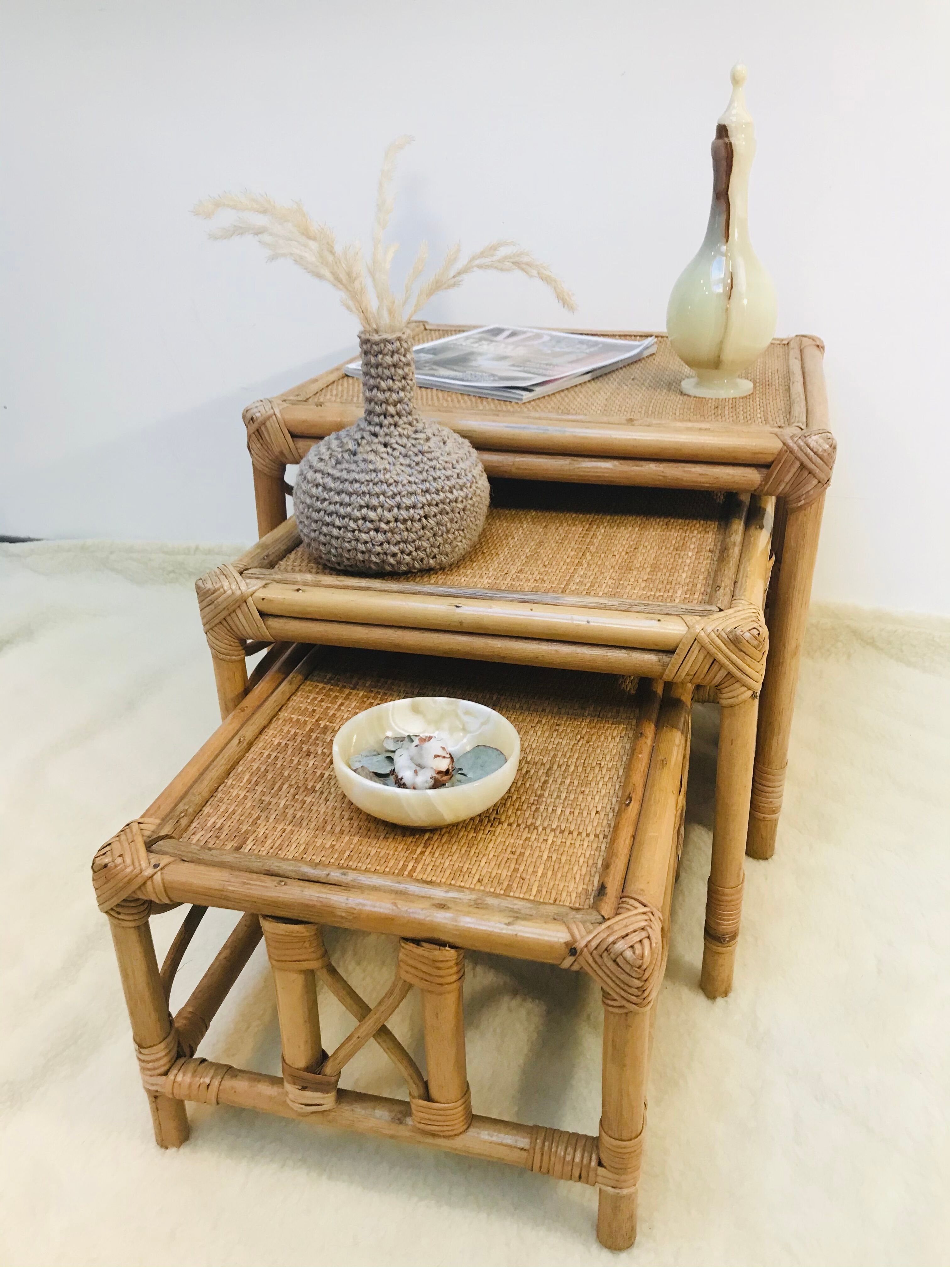 Tables in rattan and bamboo 80s