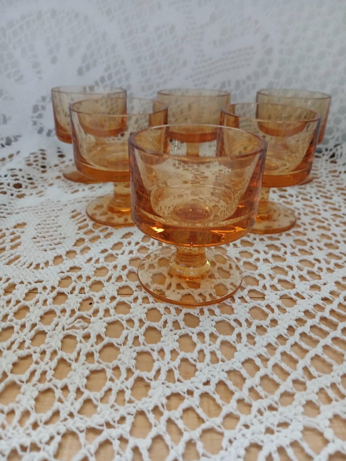 6 small vintage orange glasses