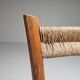 Pair of rustic French low chairs made of elm wood and straw, 1960s.