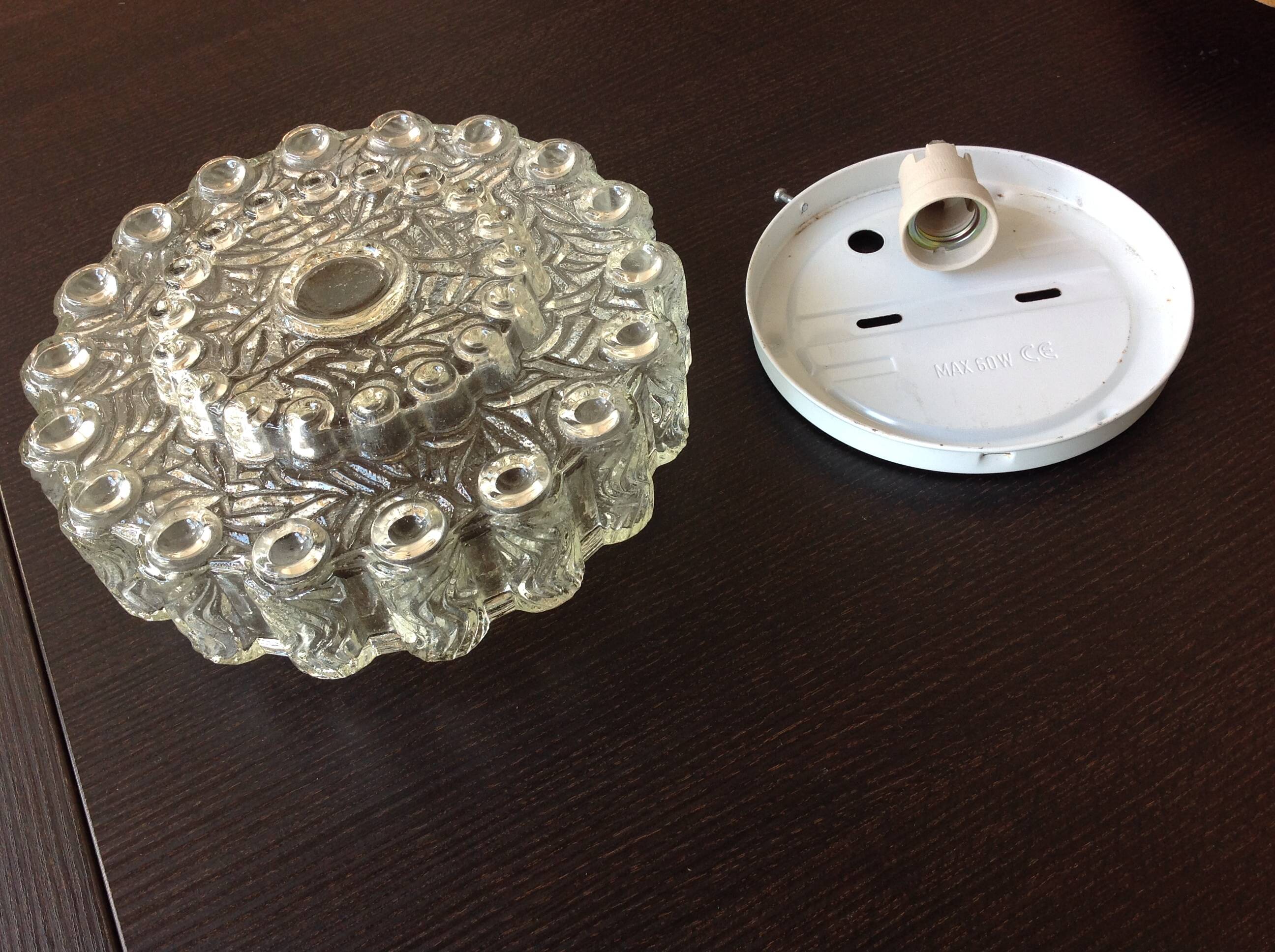 Round vintage bubbled glass ceiling light from the 60s and 70s
