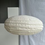 Suspension in rattan and natural japanese linen lantern shape h70 d50
