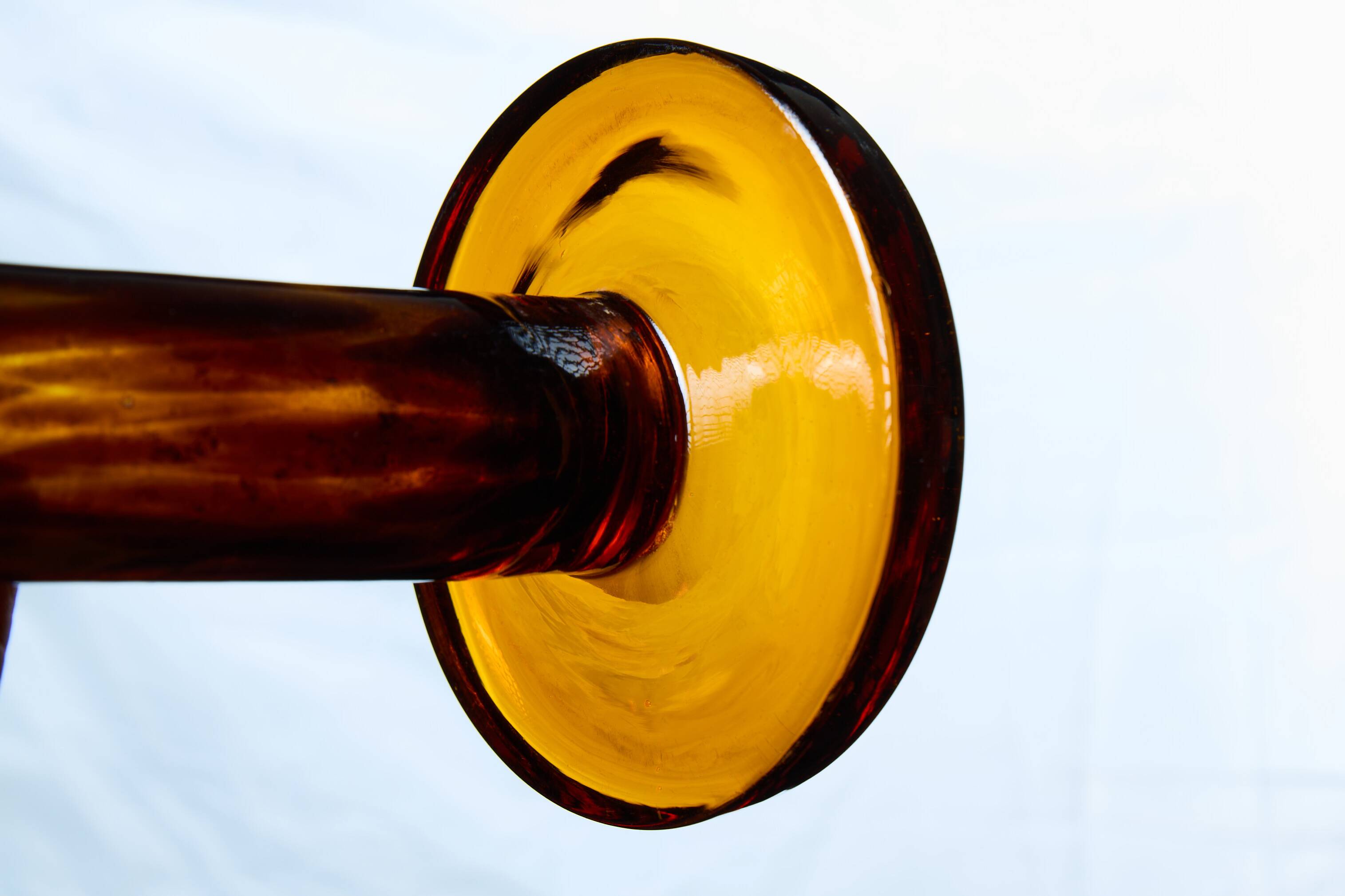 Amber blown glass candlestick – Art Deco style – 24.5 cm