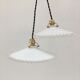 Pairs of vintage suspensions in white opaline with serrated edges