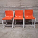 3 chaises monocoque orange gautier vintage 1960
