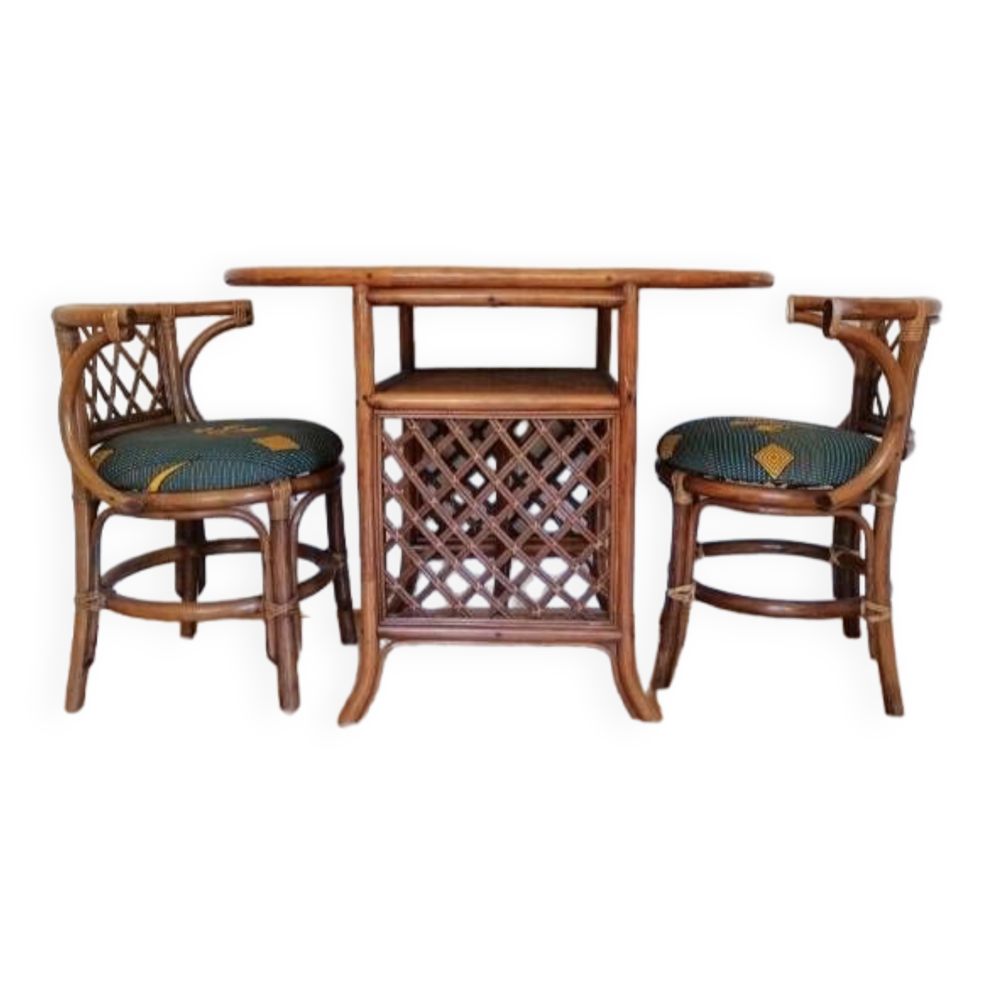 Salon de jardin en rotin console et deux fauteuils