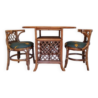 Rattan garden furniture console and two armchairs