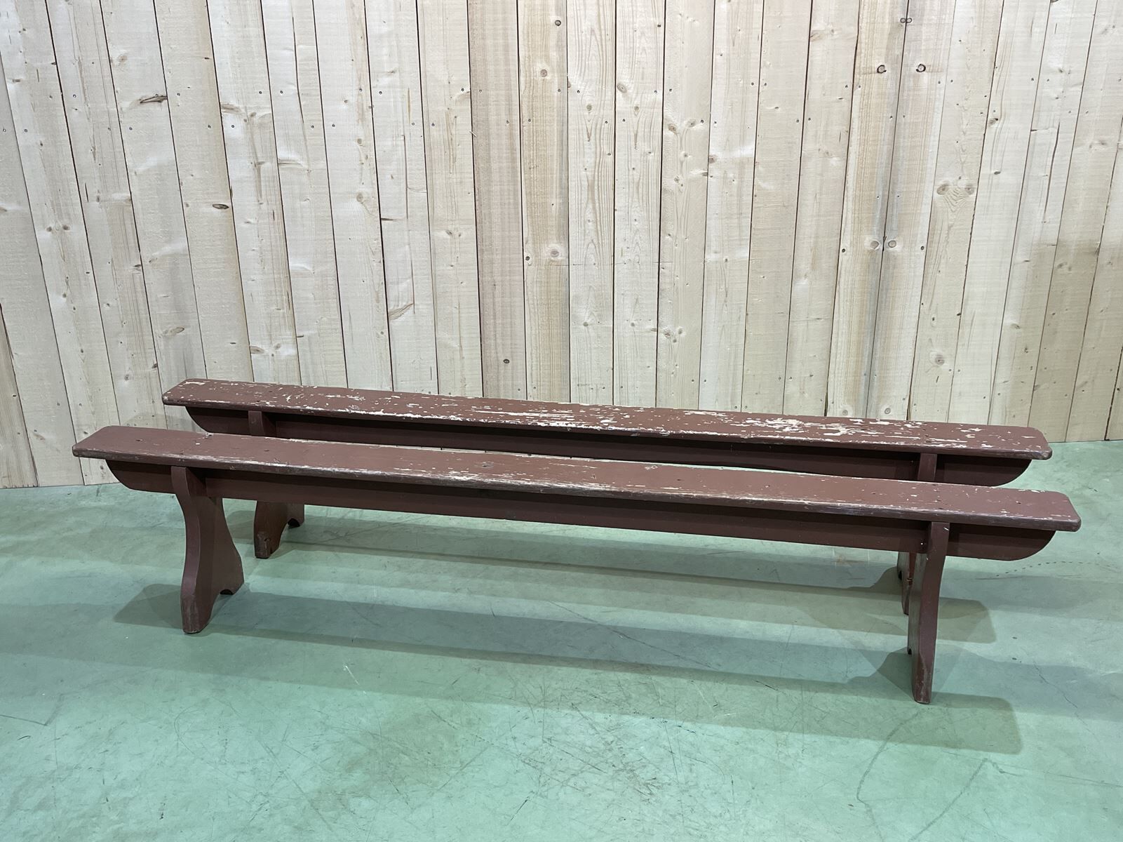 Pair of 1930s farm table benches