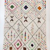 Moroccan Berber carpet azilal ecru with diamonds and colorful patterns 300x188cm