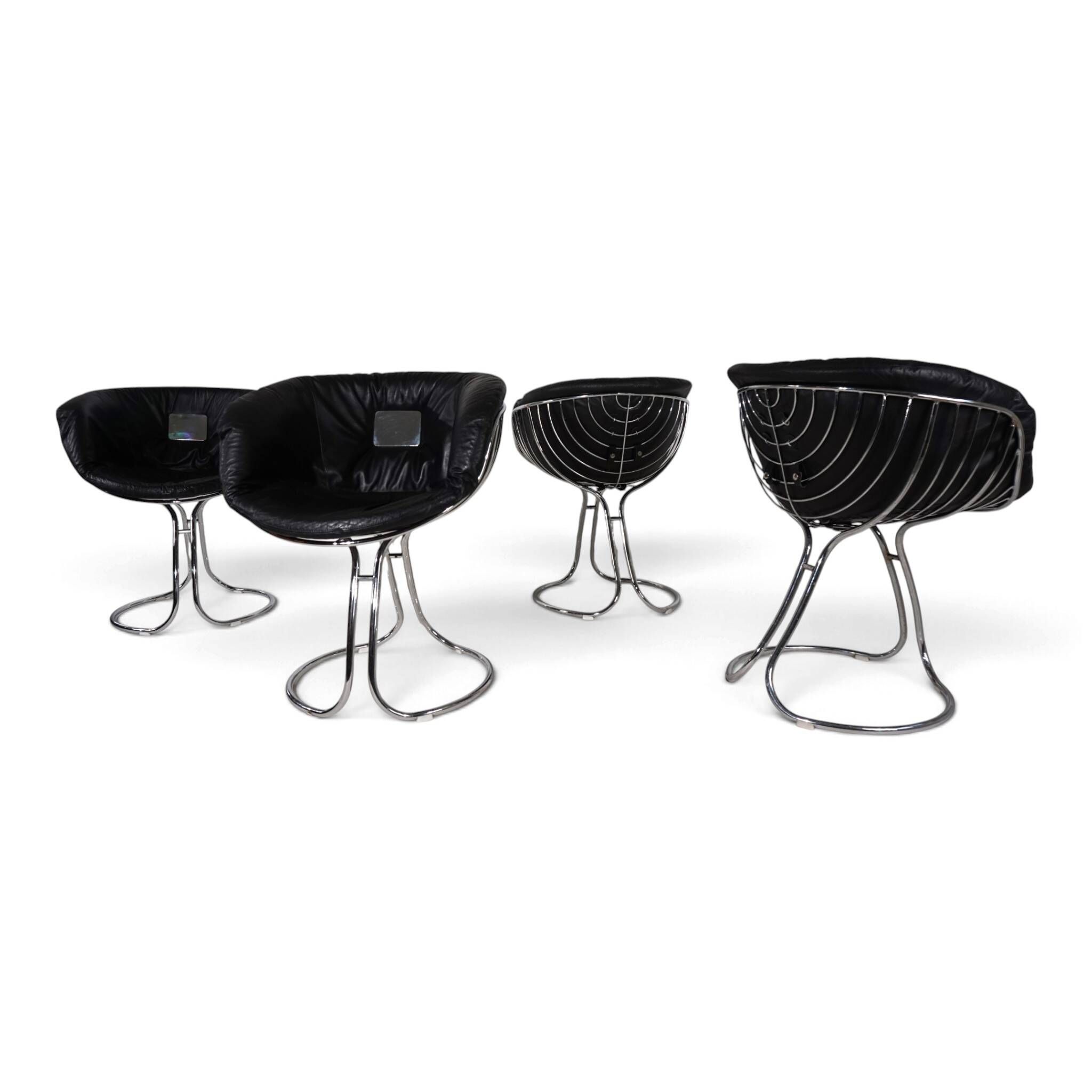 Set of 4 Pan Am dining chairs, chrome, leather by Gastone Rinaldi for RIMA,