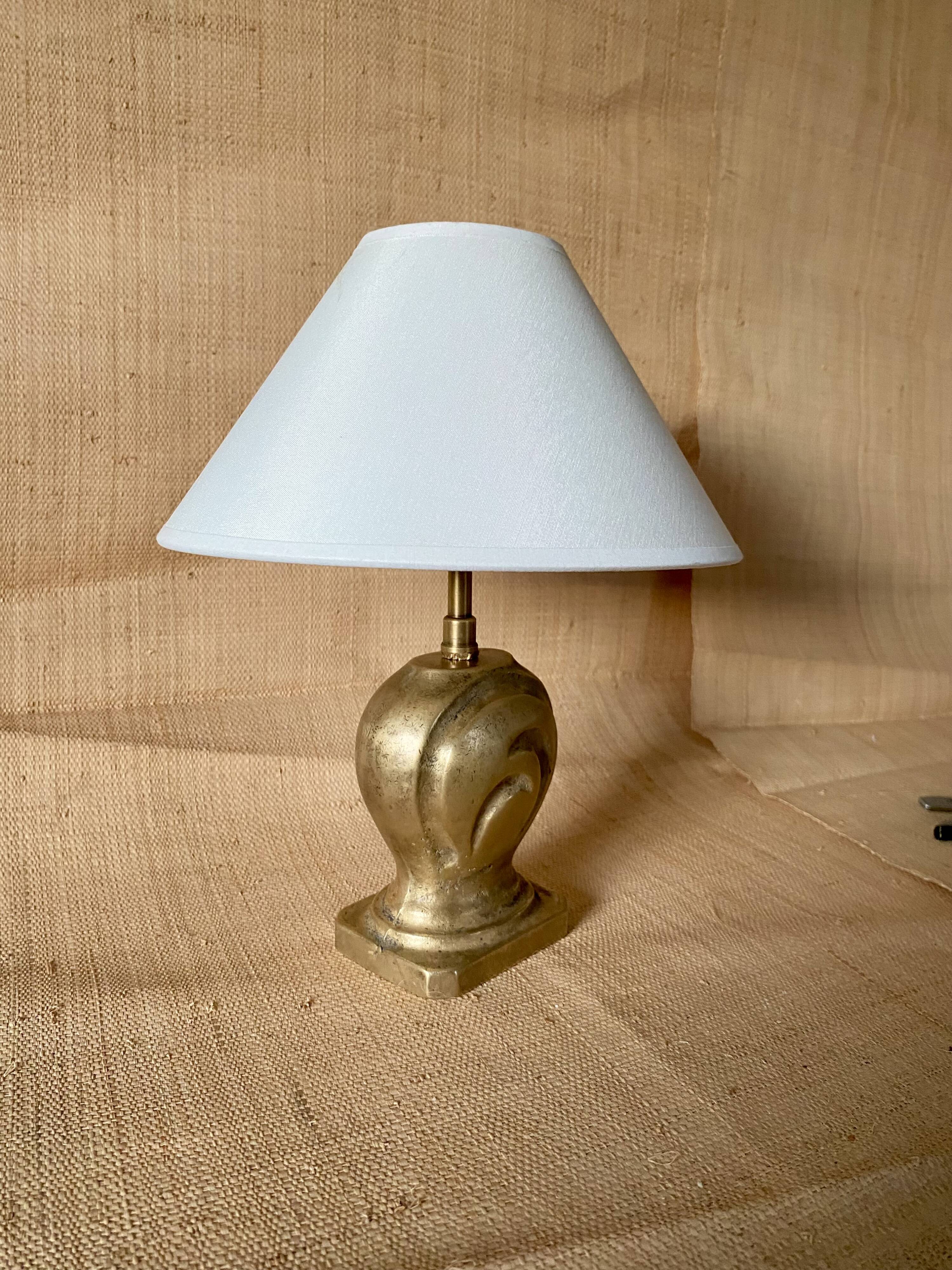 Lampe bronze, câble tissu 2M, abat-jour coton