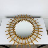 Vintage rattan sunburst mirror from the 1960s