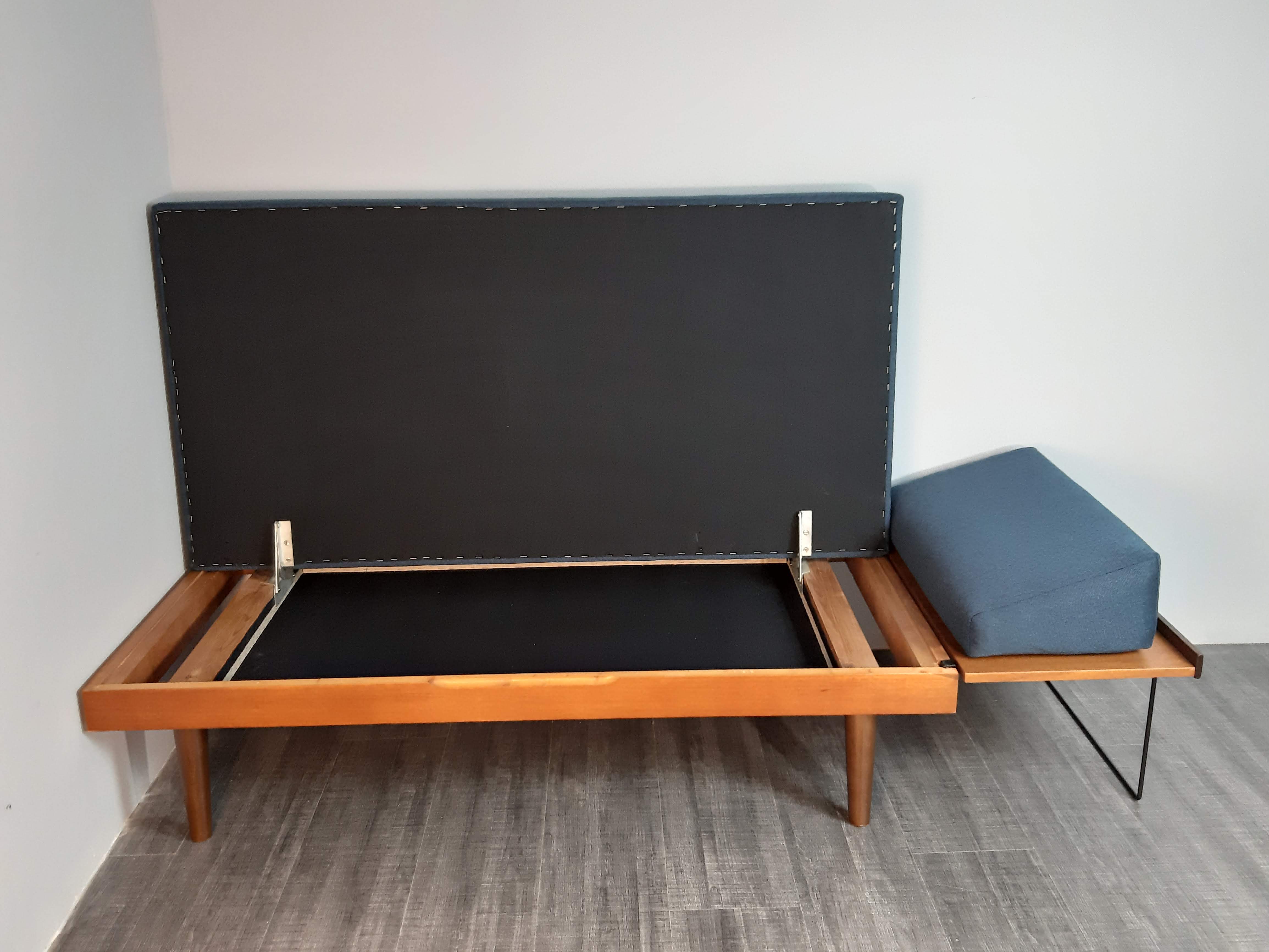 Daybed teck blue fabric Ingmar Relling by Ekornes vintage scandinavian