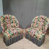 Pair of upholstered toad armchairs