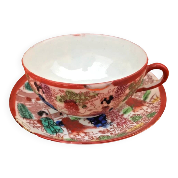 Ancienne tasse et soucoupe à thé Décor japonisant
