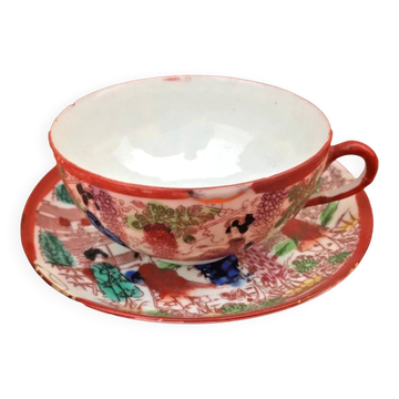 Ancienne tasse et soucoupe à thé Décor japonisant