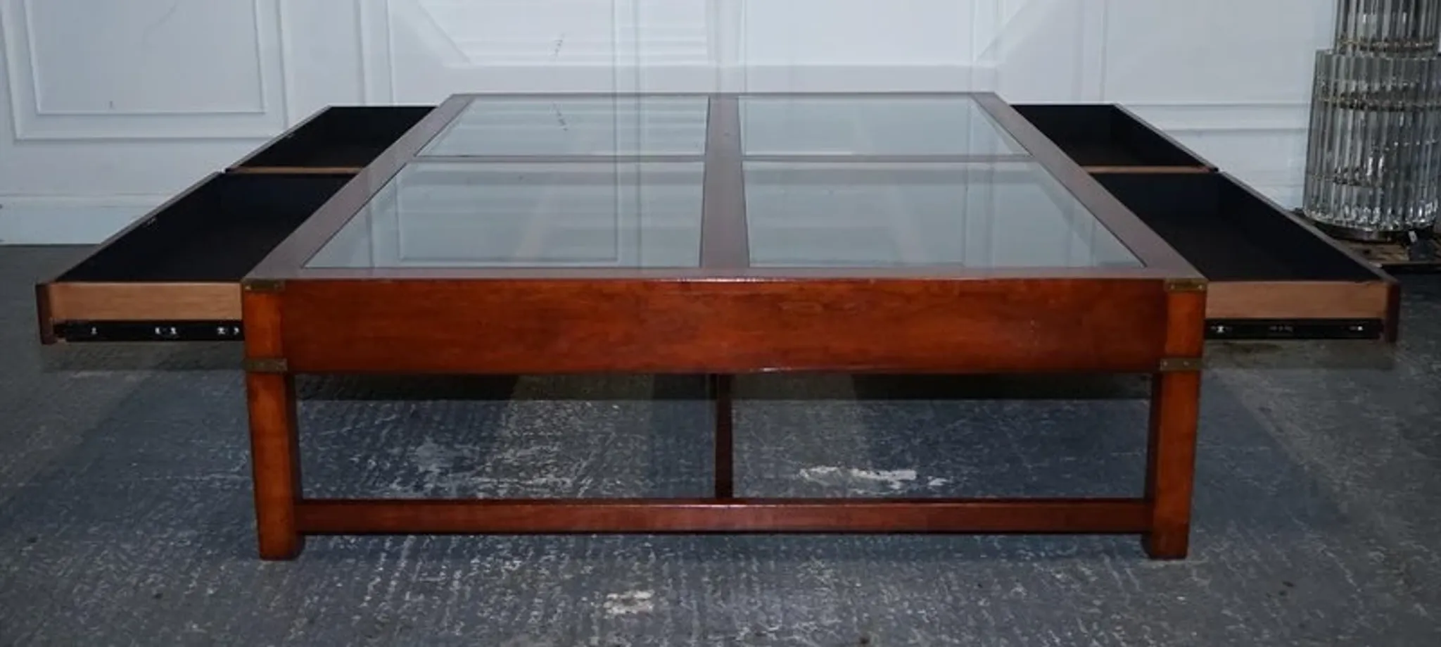 Very Large Coffee Table with Marquetry Glass Panels by Kennedy Harrods