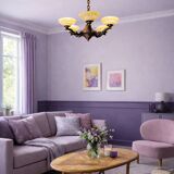 Art deco chandelier in copper with 6 glass tulips.