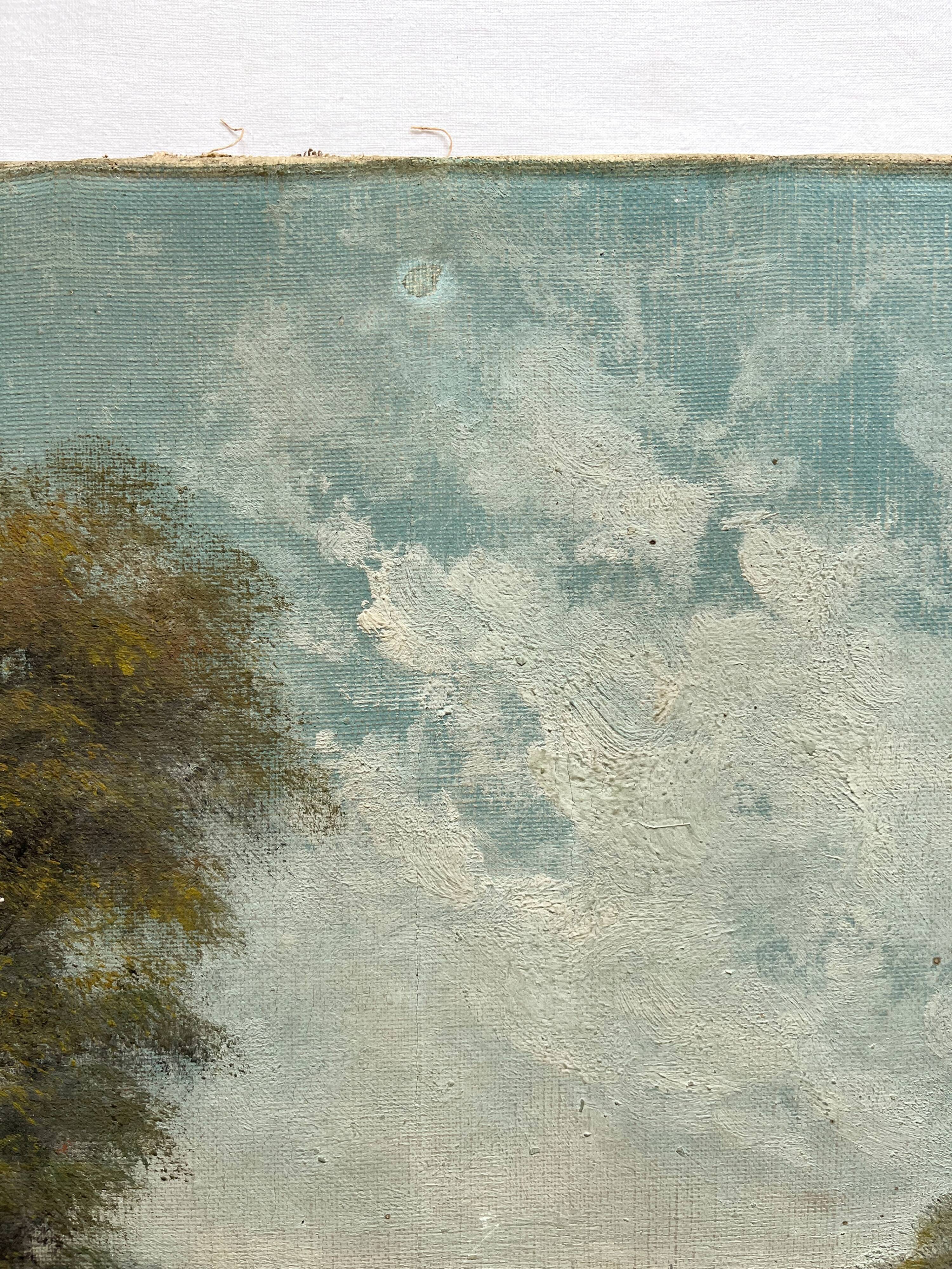 Antique oil painting on canvas, landscape, signed Lucien Félix Henry, 19th century