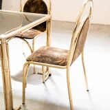 Table peinte en or et 4 chaises en tissu d'origine