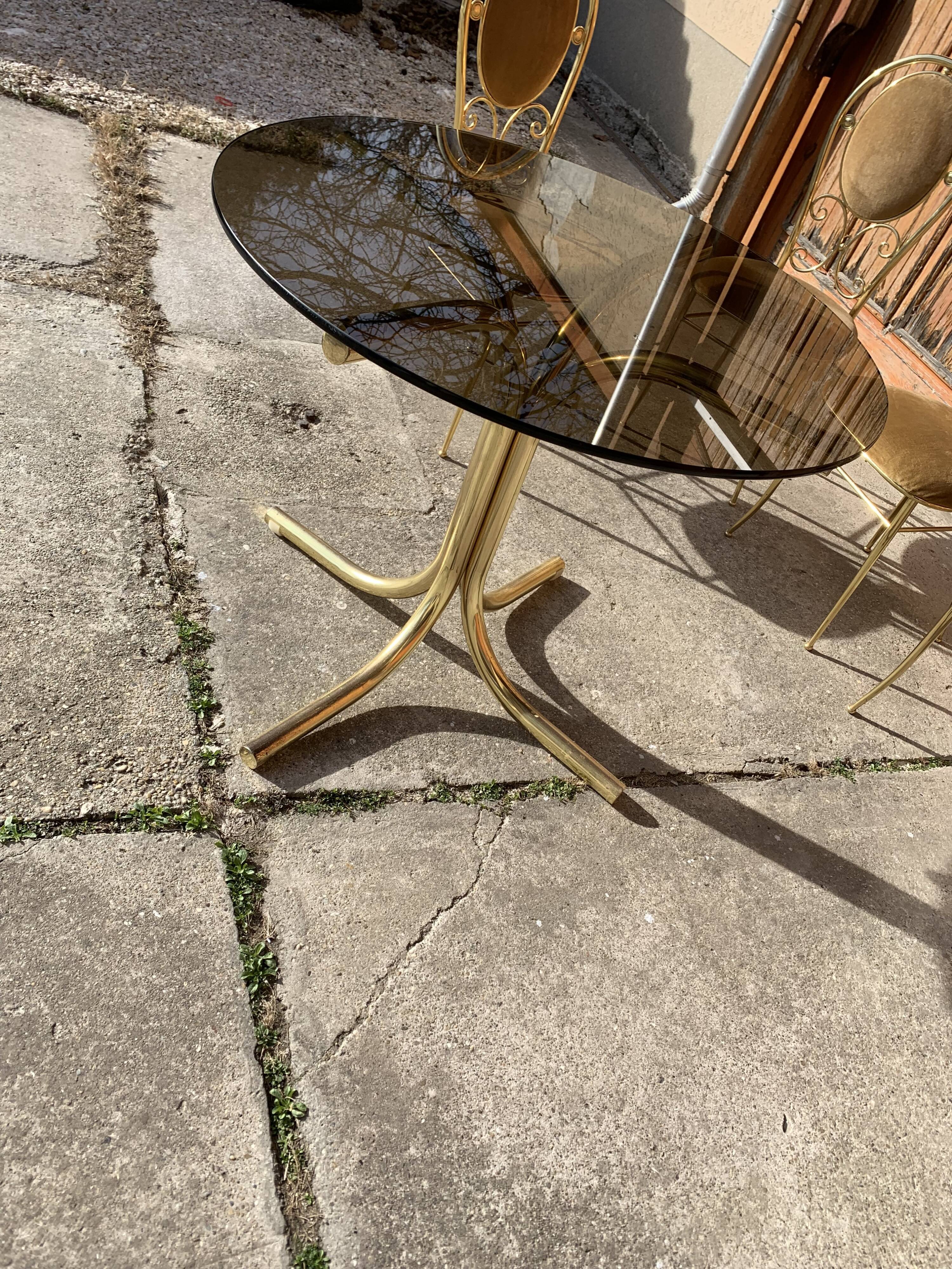 Vintage italian brass dining chairs and table by paolo salice, 1970s, set of 5