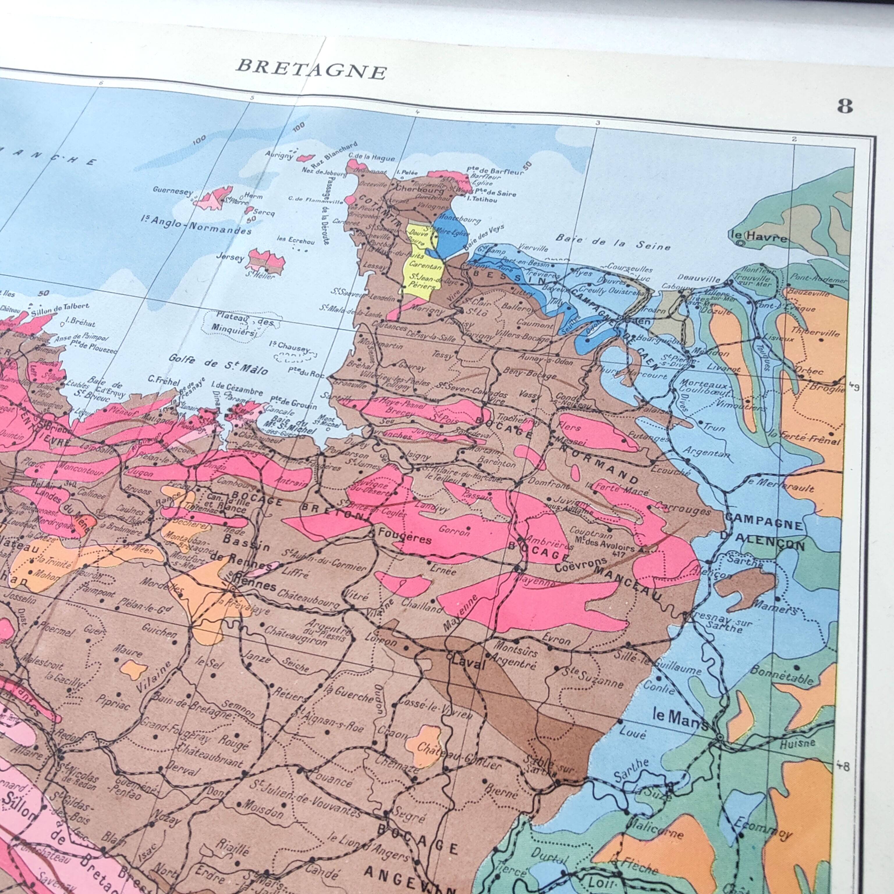 Brittany and Loire estuary map 43x43cm vintage from 1950
