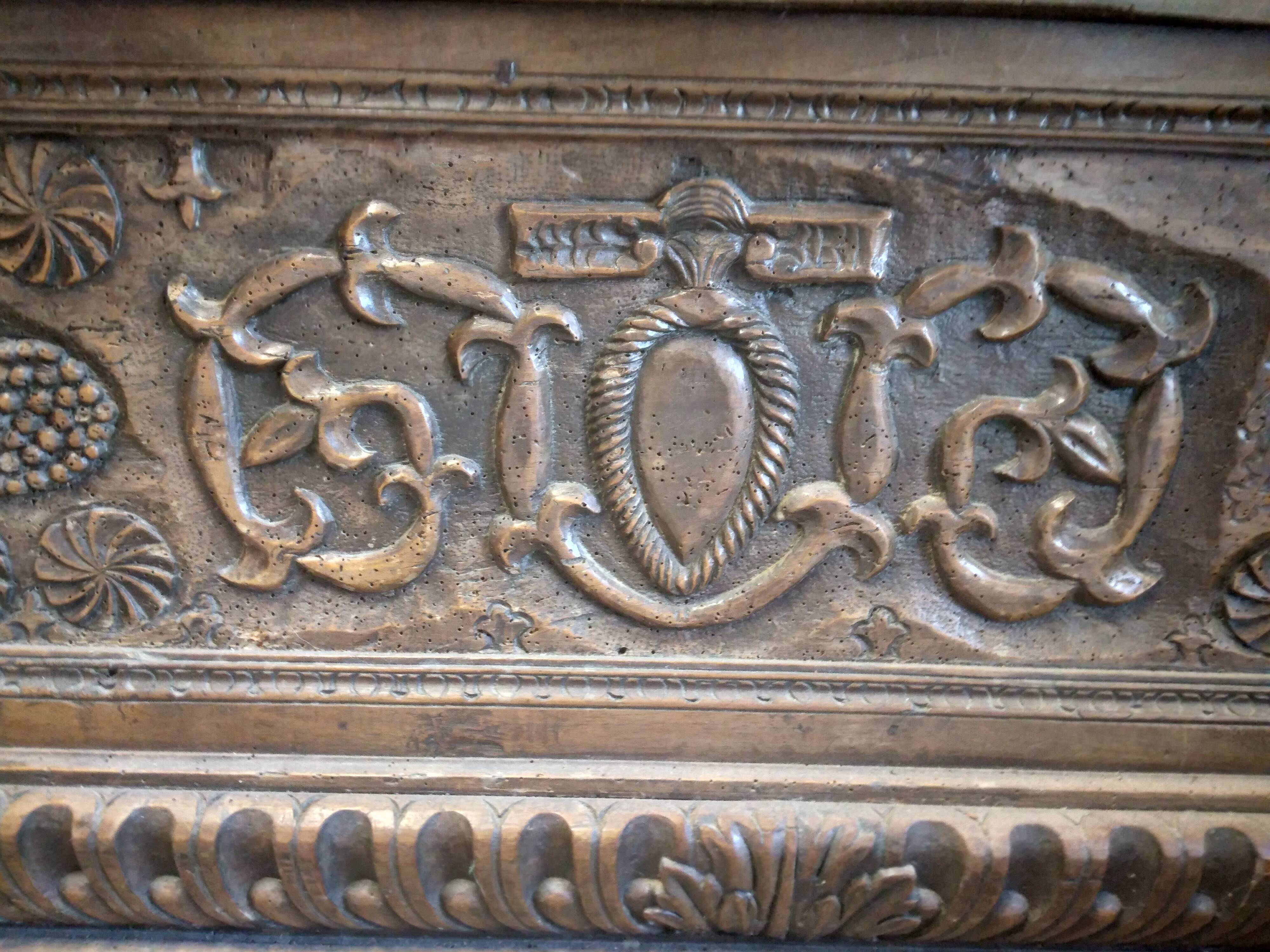 19th century carved wooden chest bench