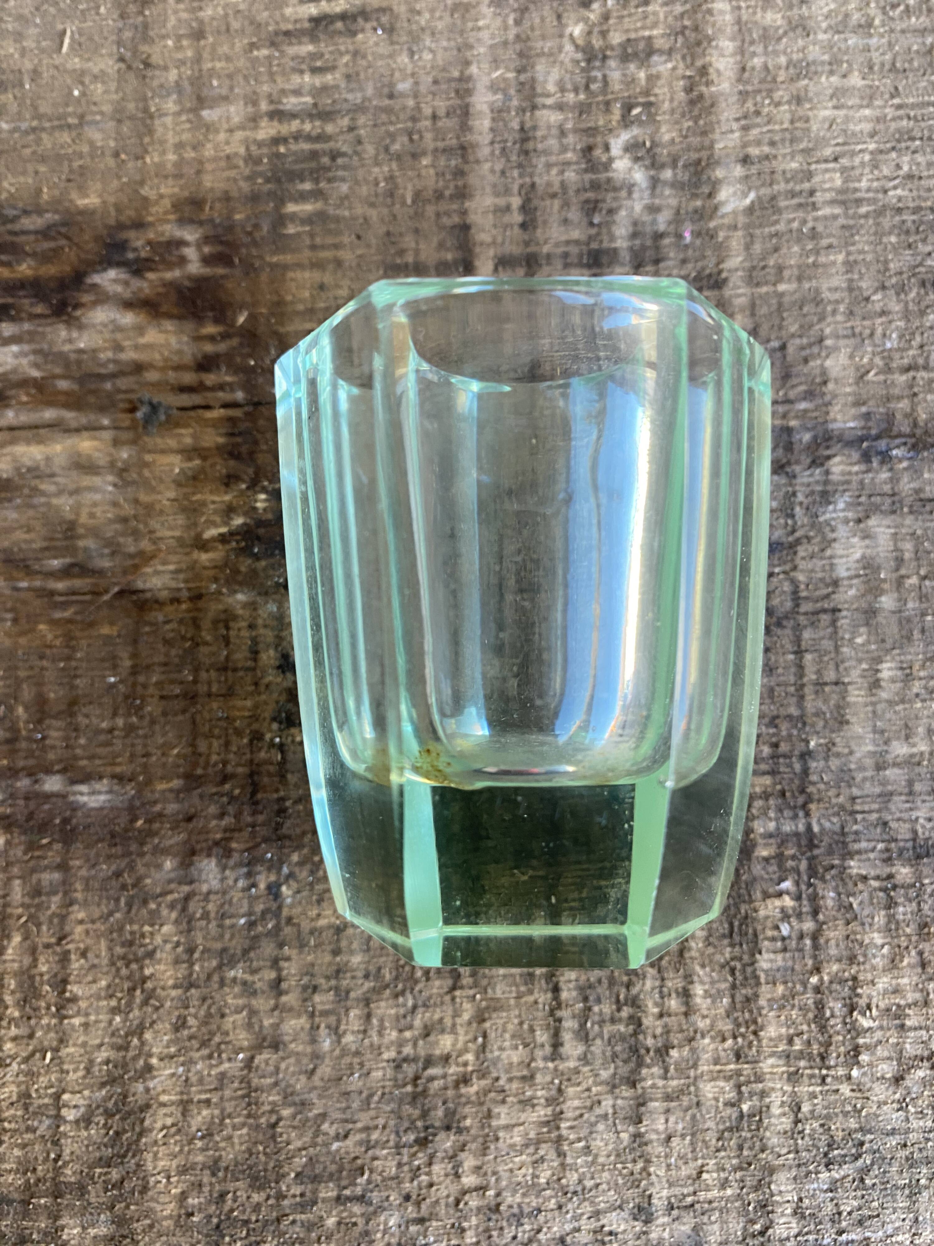 Set of 6 antique liqueur glasses moser moulded uranium glass beryl art deco