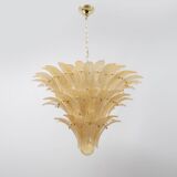 Barovier & Toso Style Gold-Palmette Murano Glass Pendant Chandelier