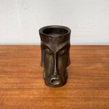 Abstract vase with a brutalist bronze face from the mid-century.