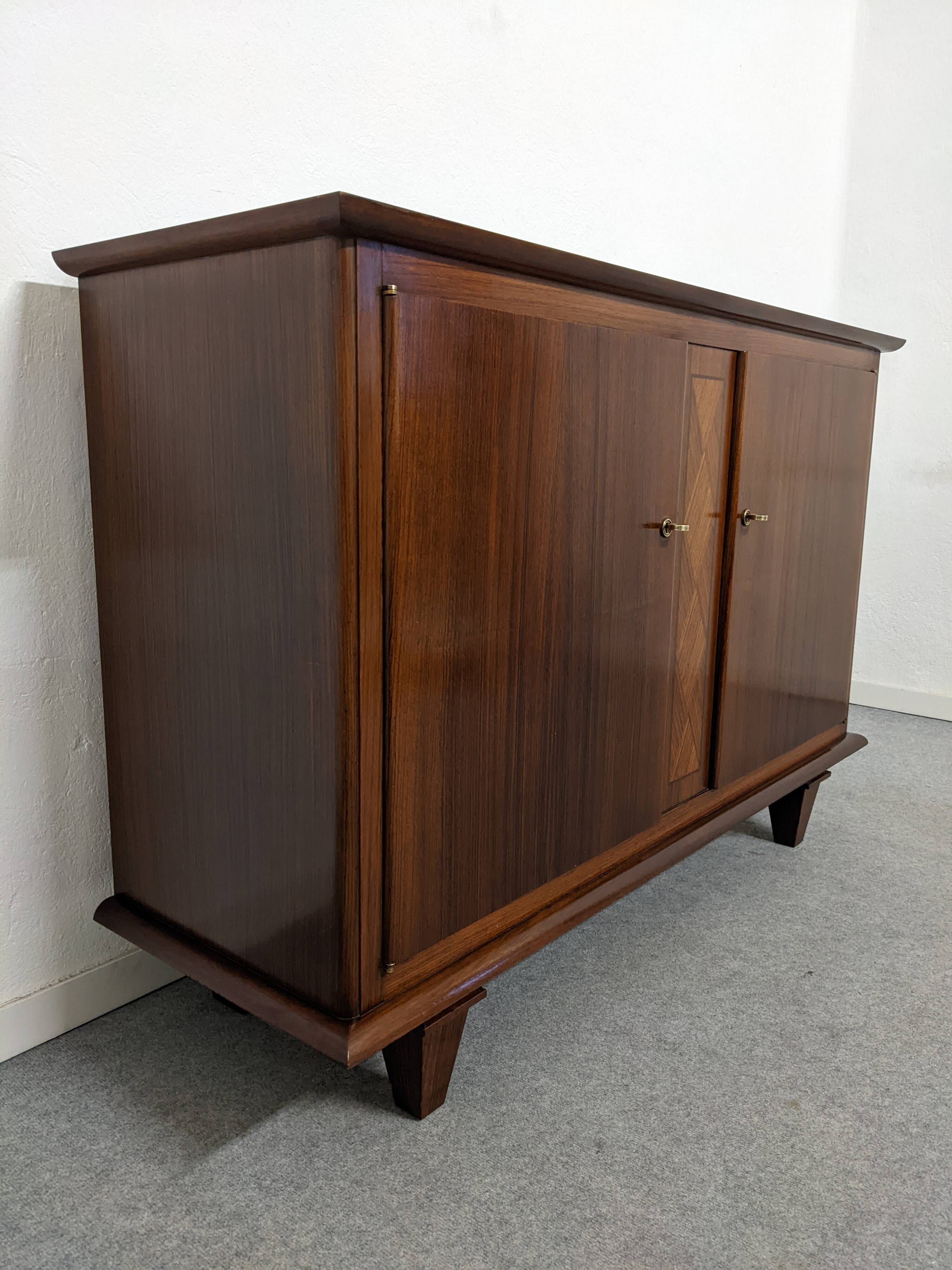 Art Deco style sideboard in rosewood and sycamore, France circa 1950