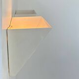 Pair of vintage geometric wall lights, white lacquered metal, France 1970