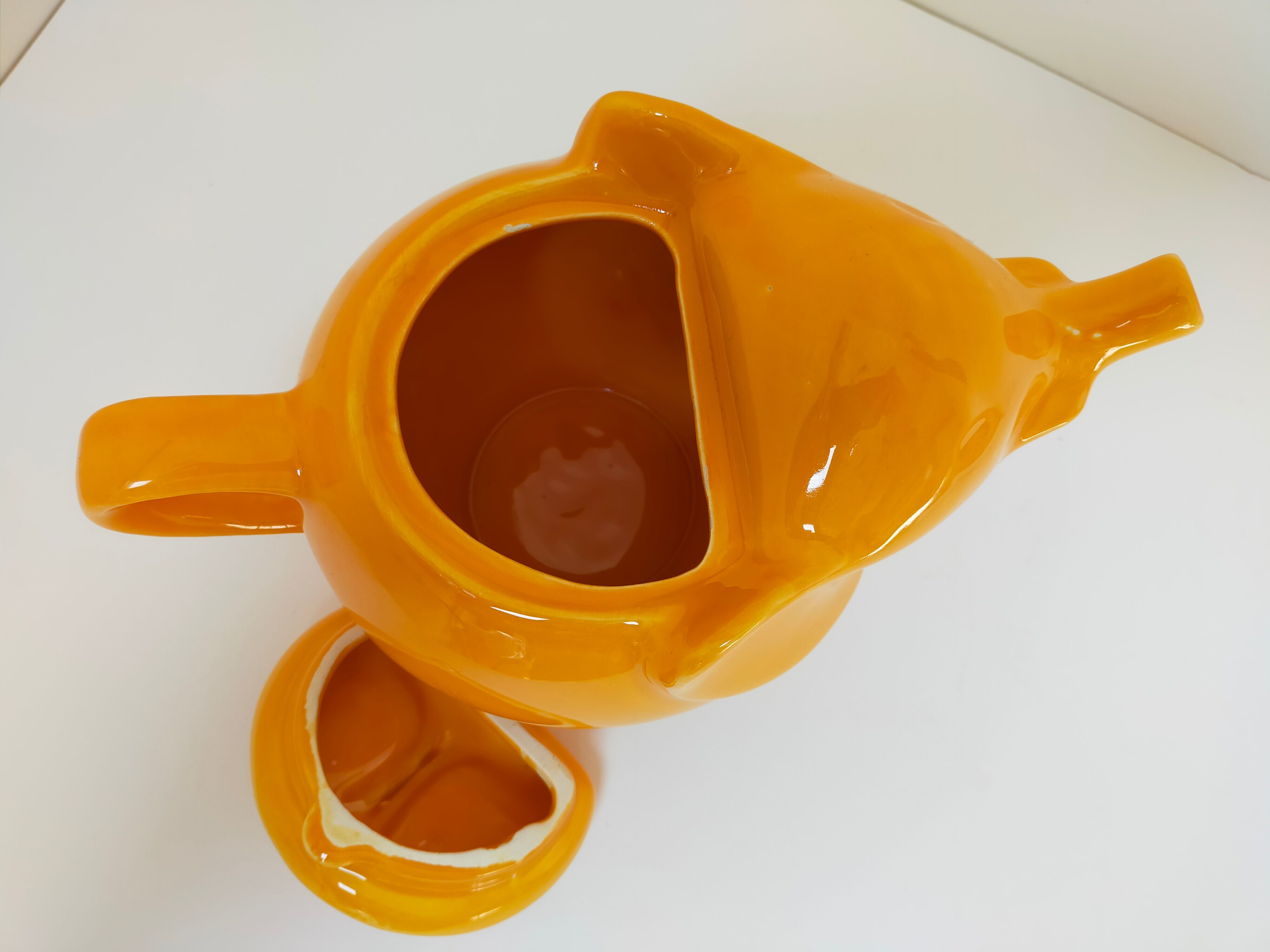 elephant teapot in vintage orange porcelain 80s