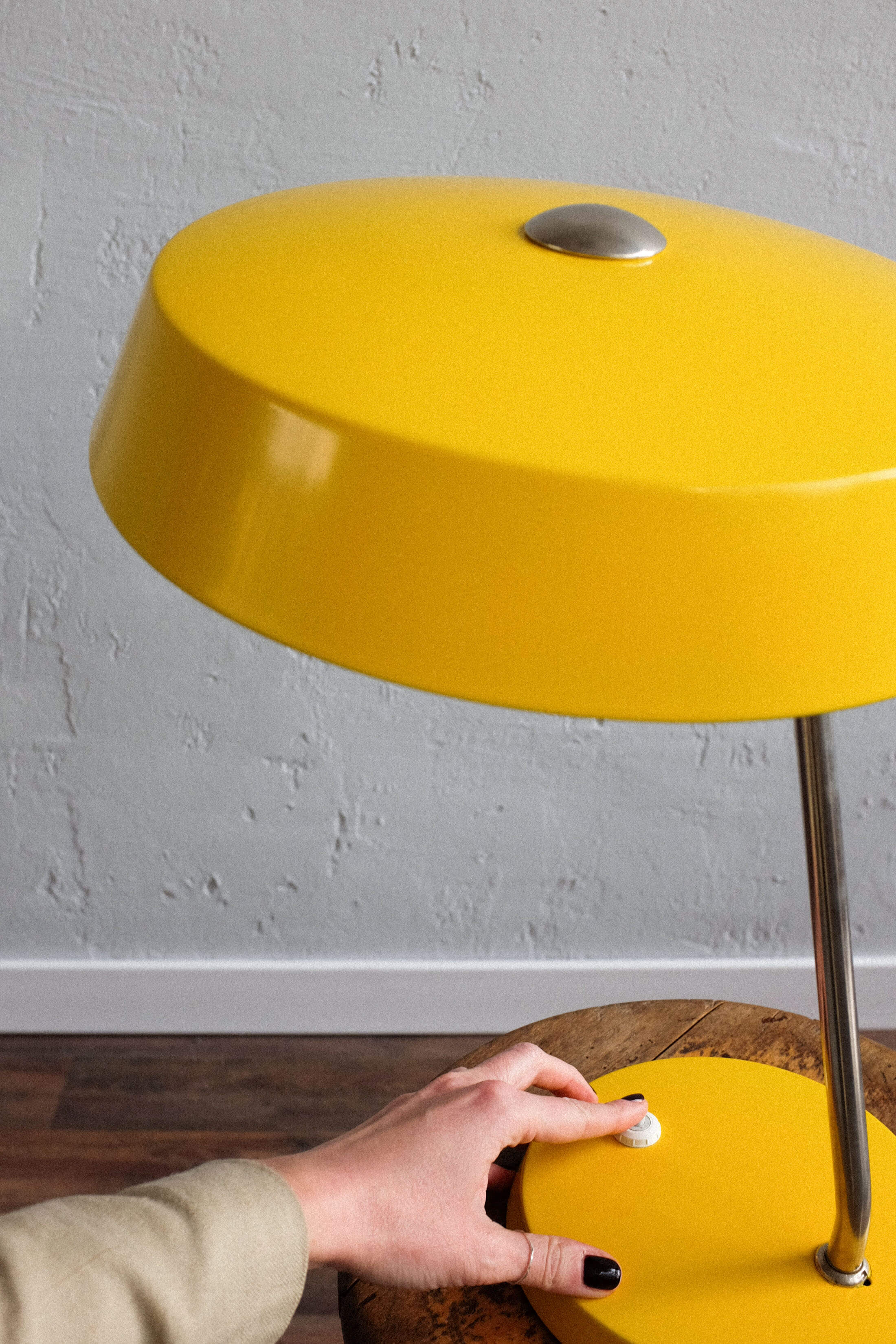 East germany vintage yellow table lamp by veb narva leuchtenbau, 1960s