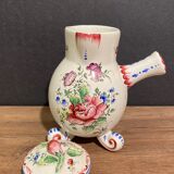 Clamecy earthenware chocolate pourer with polychrome floral decoration