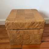 Vintage patchwork leather storage pouf circa 1960