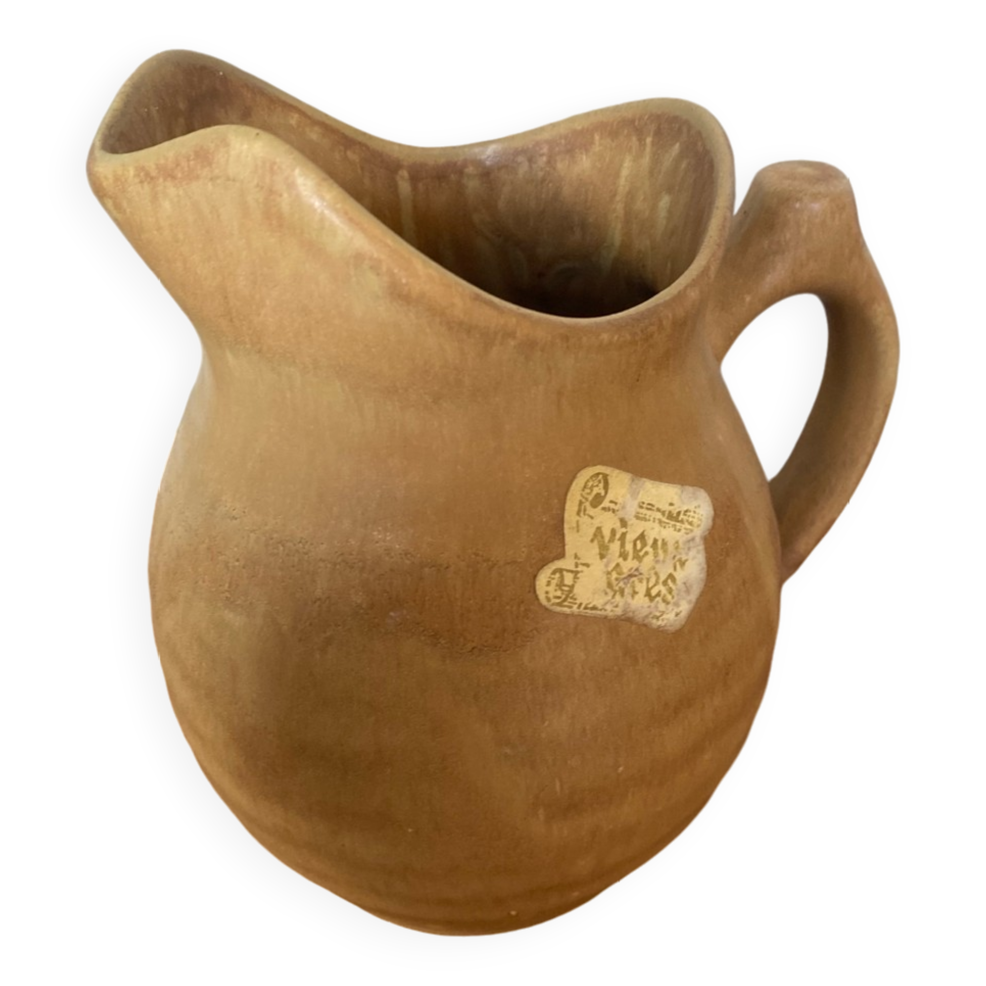 Antique pitcher old beige stoneware made in france vintage