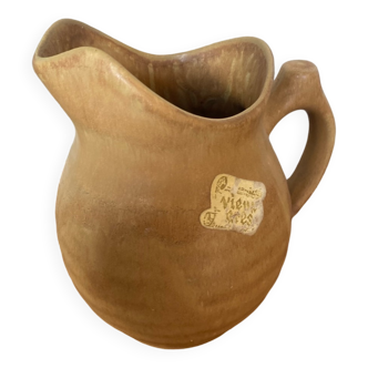 Antique pitcher old beige stoneware made in france vintage
