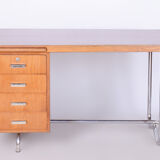 Restored Pair of Oak Writing Desks, Hynek Gottwald, Chrome, Czechia, 1930s