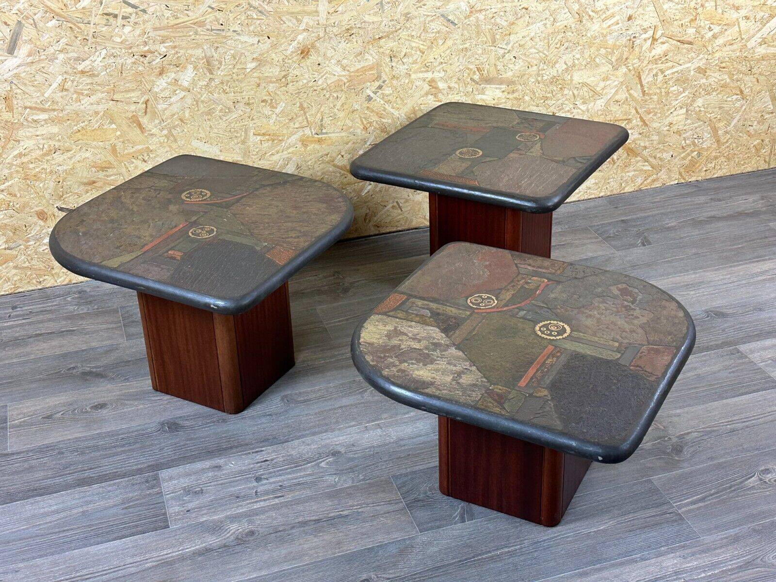 90s set of 3 brutal coffee tables with mosaic by Paul Kingma for Kneip