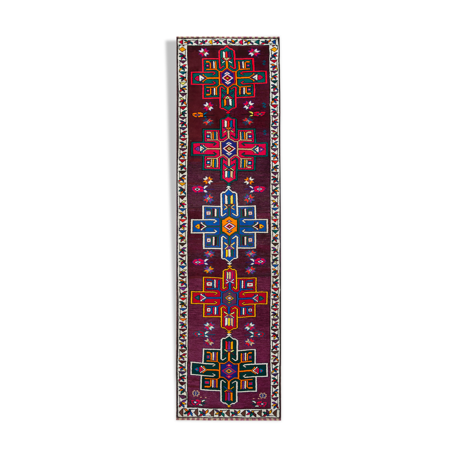 Handmade Distressed Oriental Multicolor Runner Carpet 90 cm x 332 cm