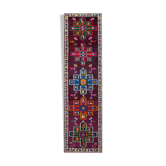 Handmade Distressed Oriental Multicolor Runner Carpet 90 cm x 332 cm