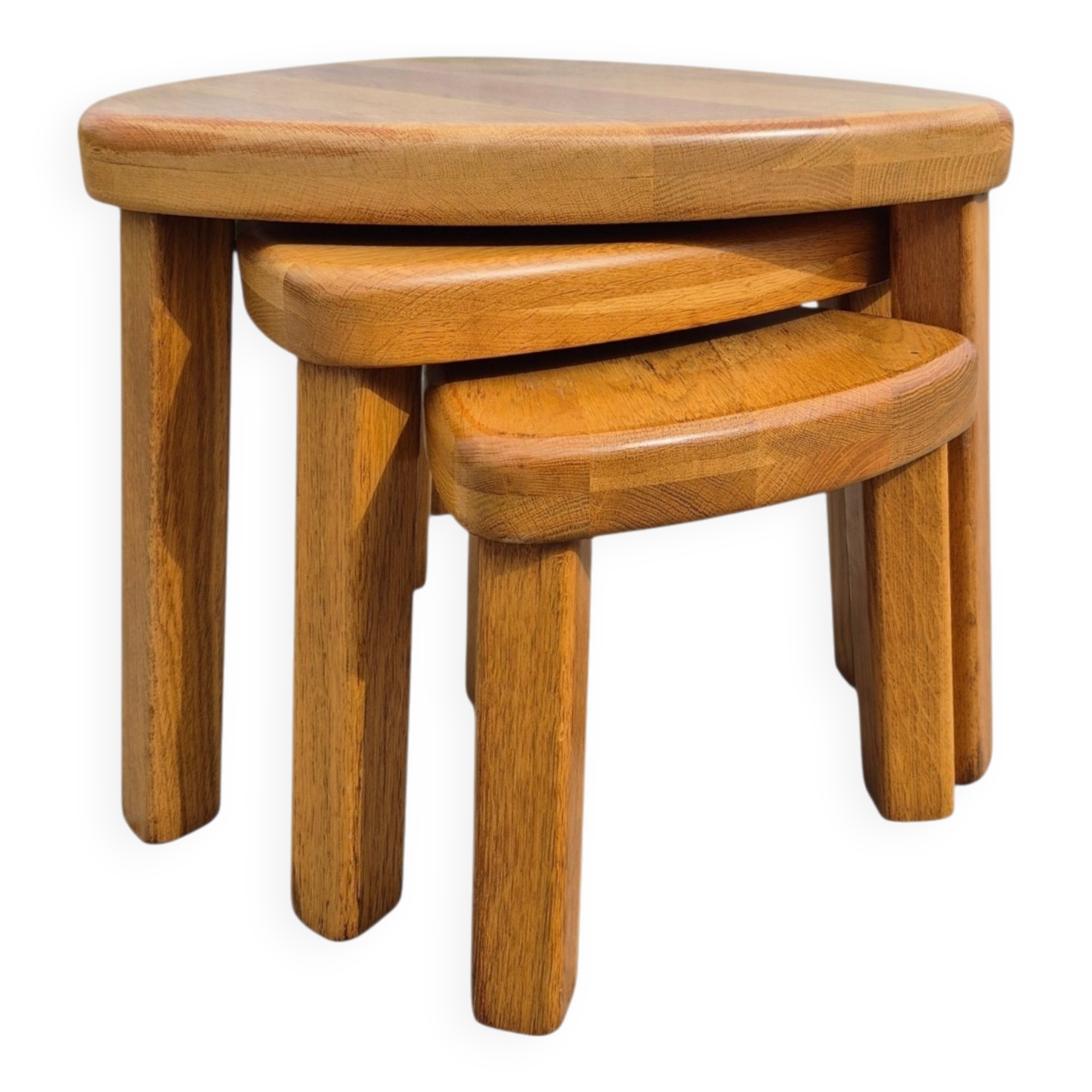 Set 3 Vintage brutalist oak side nesting tables triangular