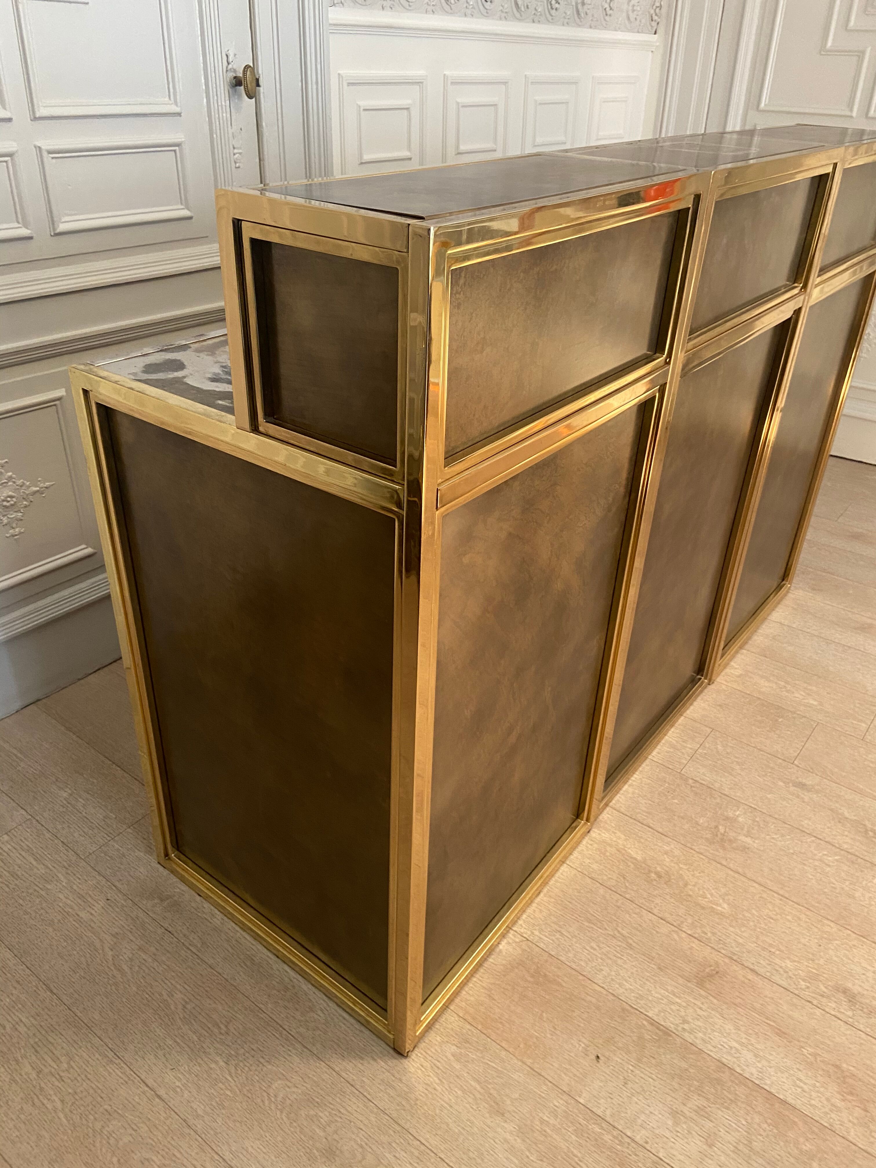 Copper and gilded metal bar in 3 modules, Belgo Chrom, 1970