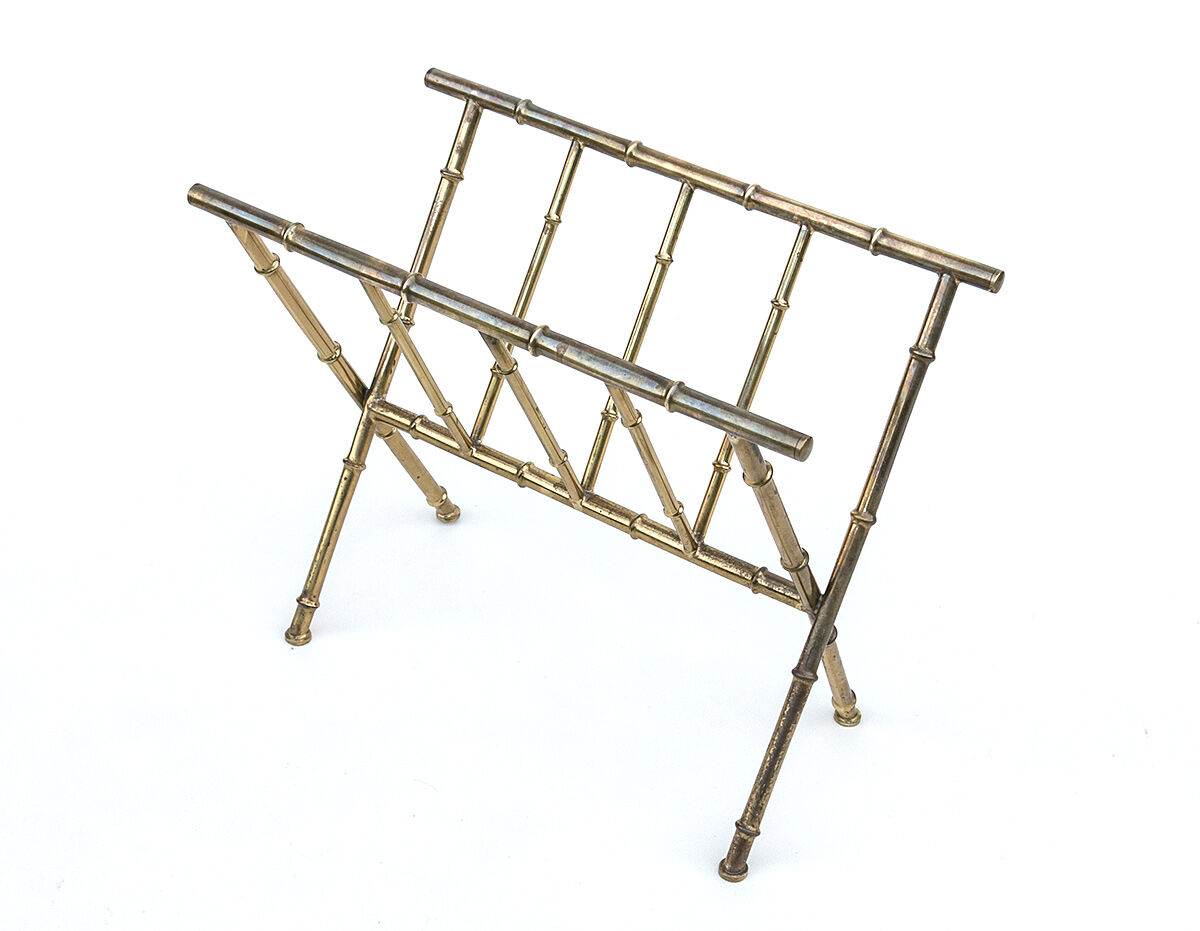 Brass Bamboo Magazine Rack ★ 50s 60s 70s Mid Century Modern Danish Design