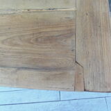 Coffee table made from an authentic farmhouse table, leg patinated pearl gray