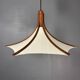 Teak And Linen Umbrella Counter Balance Pendant By Domus, 1970s
